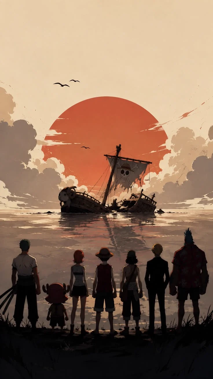 The Straw Hat crew watching the sunset