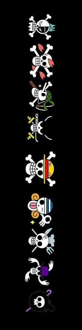 The Jolly Rogers of every Straw Hat, stacked