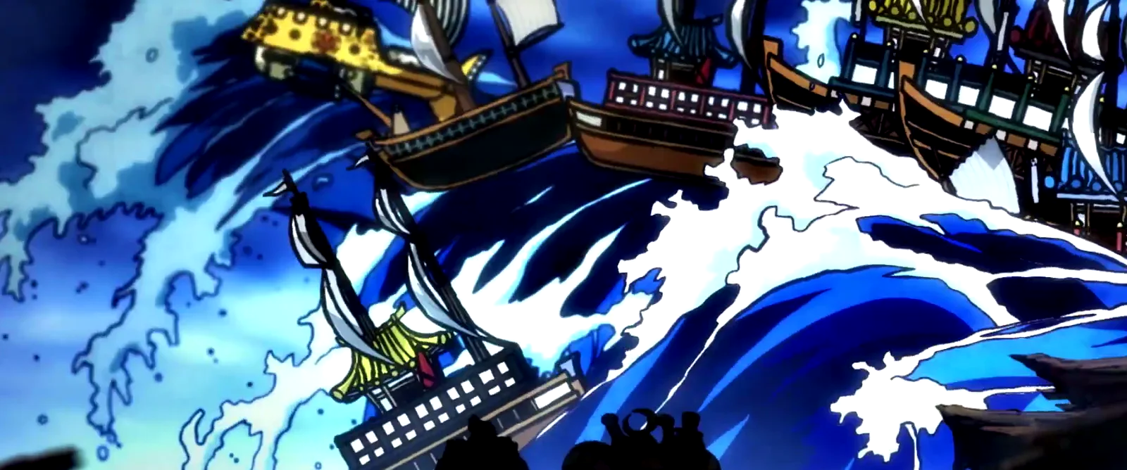 Ships riding enormous waves